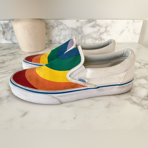 Vintage 80s Vans Slip On Rainbow Sneakers Womens Size 7.5 White Retro - Picture 2 of 7